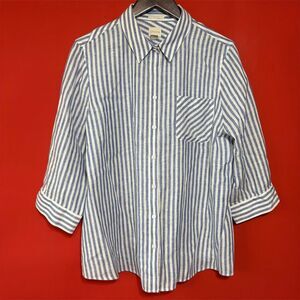 Chico's Women's Blue Striped No-Iron Button-Up Shirt Size 3